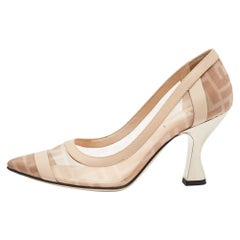 Fendi Beige/Brown Zucca Mesh and Leather Colibri Pumps Size 35