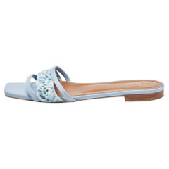 Malone Souliers Blaues Leder und Segeltuch Macrame Napa flache Schienen Größe 40
