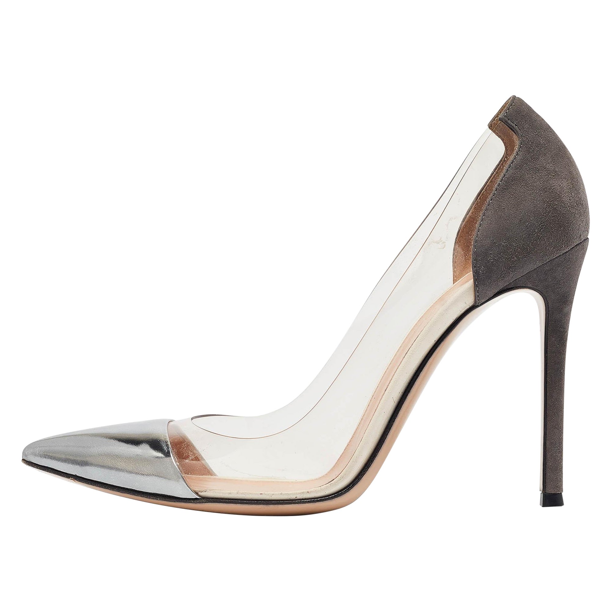 Gianvito Rossi Tricolor Suede and PVC Plexi Pumps Size 38 For Sale