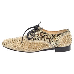 Christian Louboutin Brown/Black Suede and PVC Freddy Spike Oxfords Size 40.5