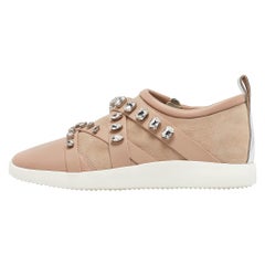 Giuseppe Zanotti Suede Leather Christie Crystal Embellished Sneakers Size 40