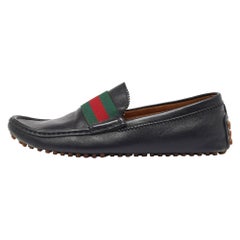 Gucci Black Leather Web Trim Slip On Loafers Size 41.5