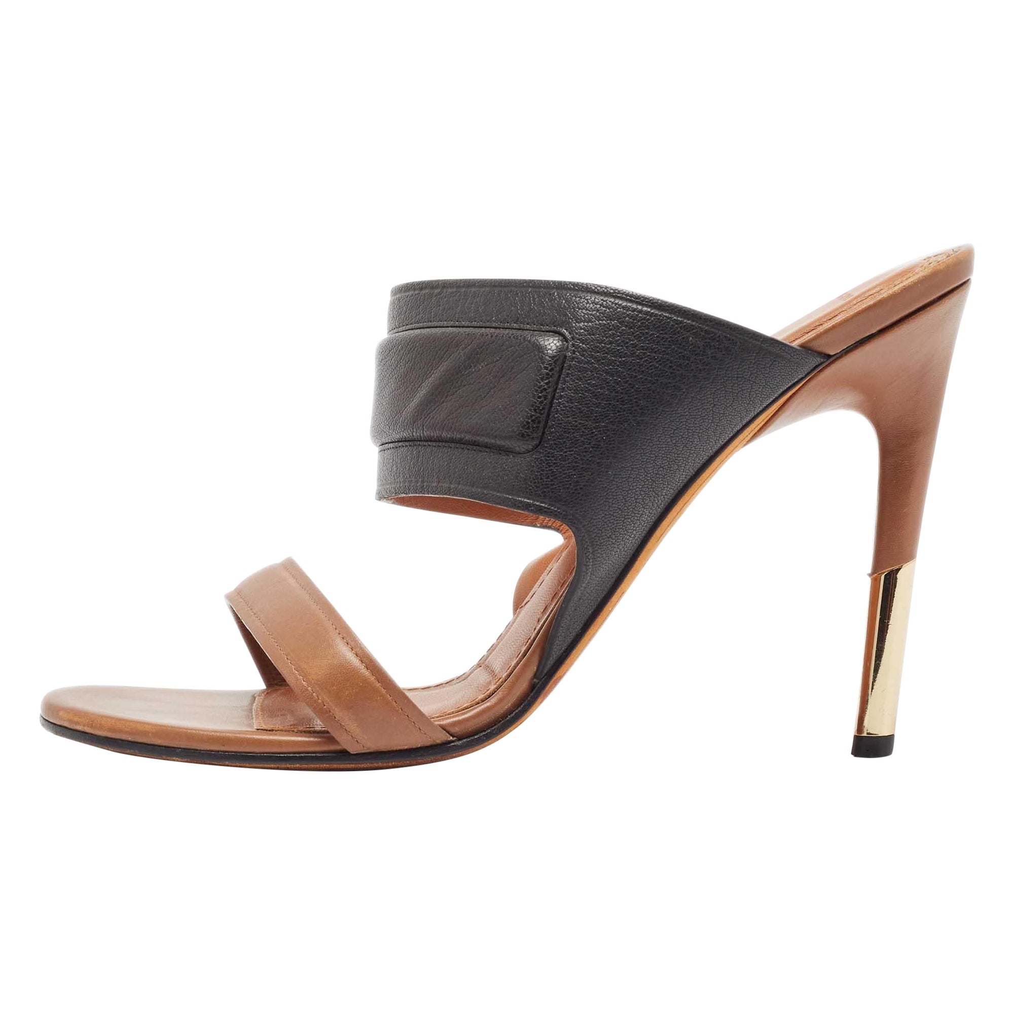 Givenchy Black/Brown Leather Slide Sandals Size 41 For Sale