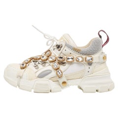 Gucci Flashtrek Turnschuhe aus cremefarbenem Mesh und Leder Größe 39,5
