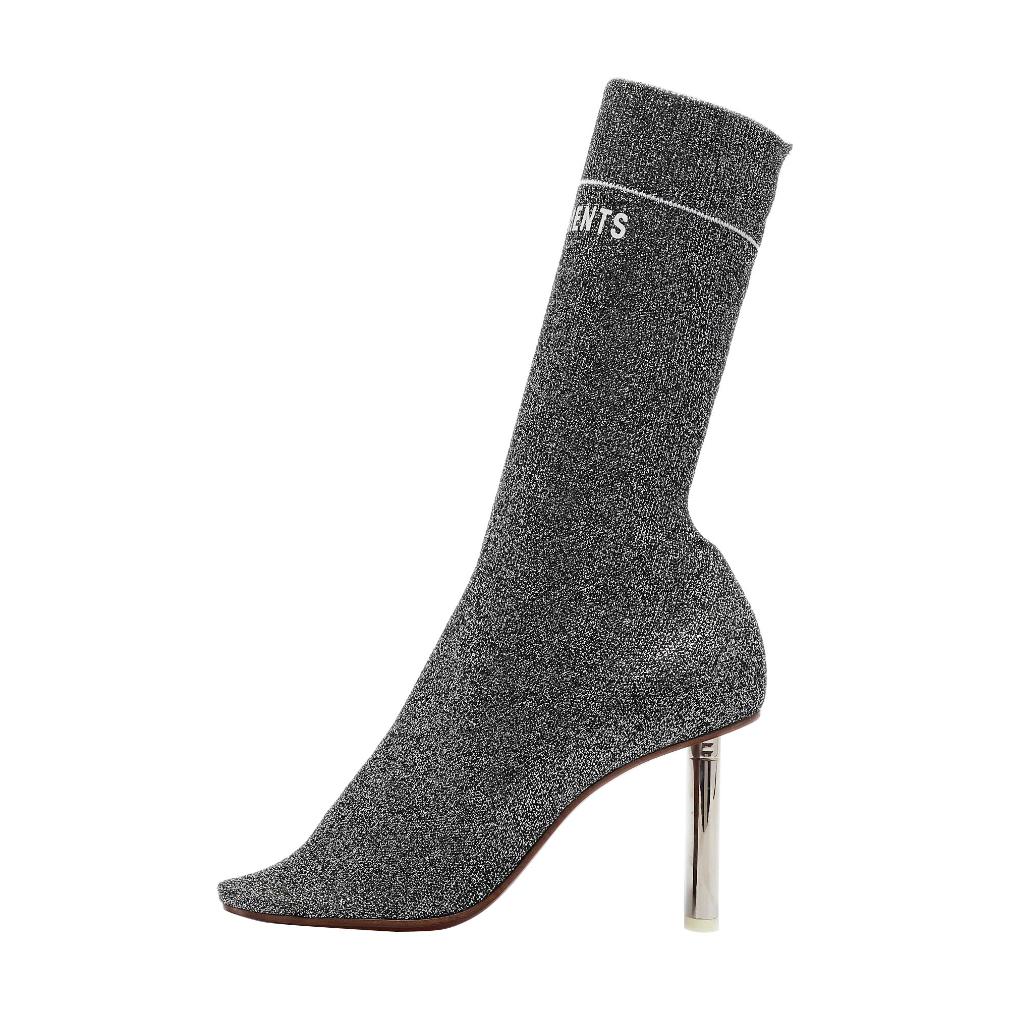 Vetements Silver Lurex Fabric Sock Ankle Boots Size 39 For Sale