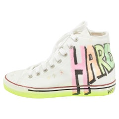 Vetements White Canvas Printed Hard Core Happiness High Top Sneakers Size 36.5