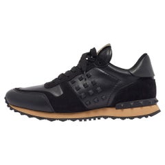 Valentino Black Leather and Suede Rockrunner Sneakers Size 42