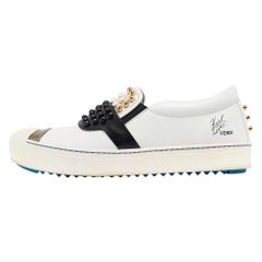 Fendi BlackWhite Leather Karlito Studded Low Top Sneakers Size 41