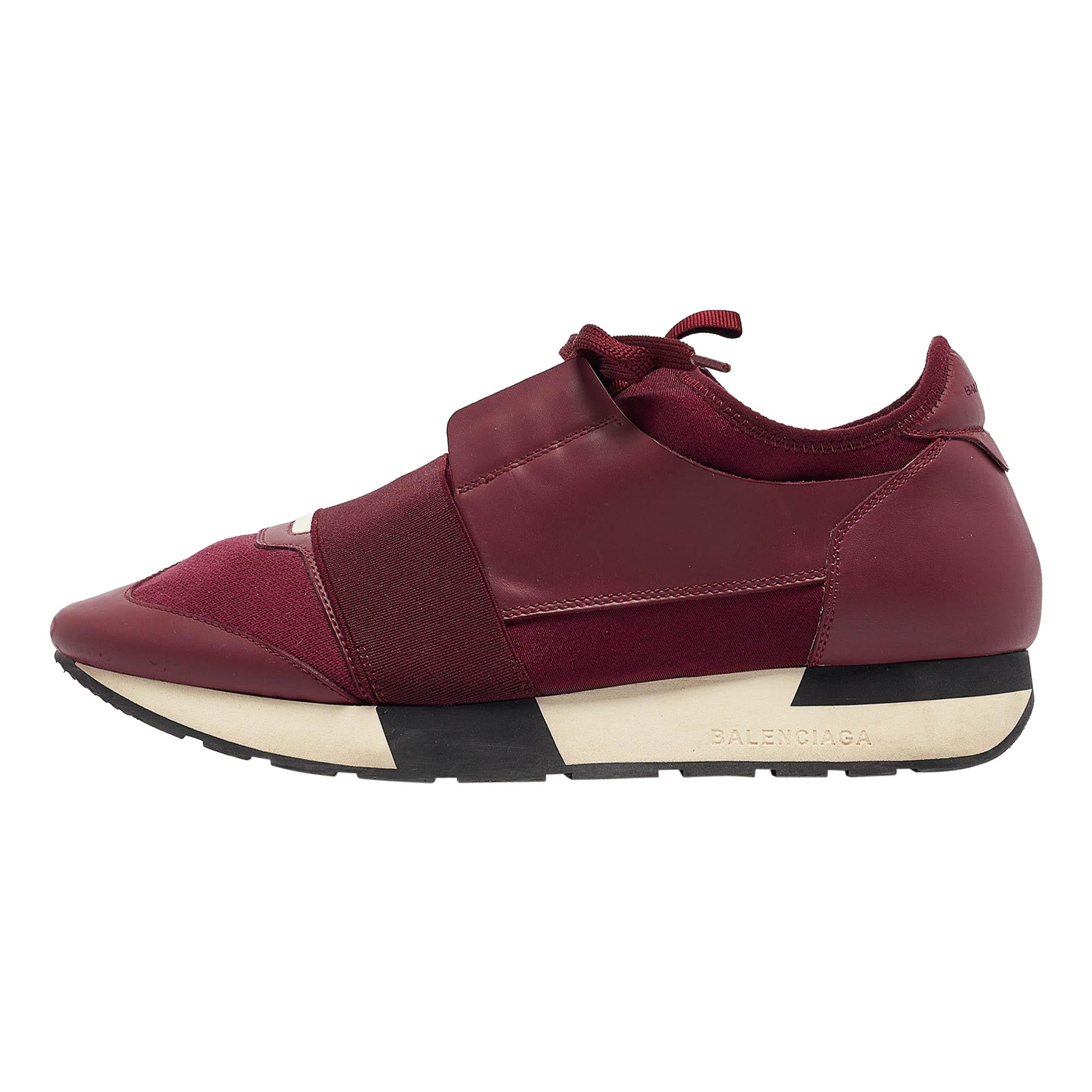 Balenciaga Burgundy Leather and Neoprene Race Runner Sneakers Size 40 For Sale