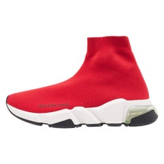 Balenciaga Red Knit Fabric Speed LT Clear Sneakers Size 36