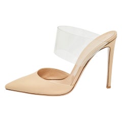 Gianvito Rossi Beige/Transparent Leather PVC Virtua Pointed Toe Mules Size 40.5