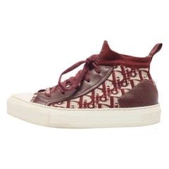 Dior Burgundy Oblique Knit Fabric and Leather Walk'n'Dior Sneakers Size 38.5