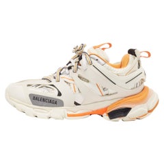 Balenciaga White/Orange Leather and Mesh Track Low Top Sneakers Size 36