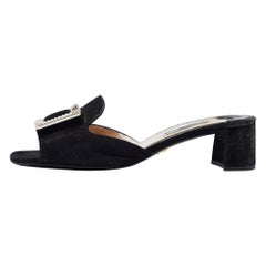 Prada Black Suede Crystal Embellished Slide Sandals Size 38.5