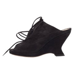Dior Black Suede Wedge Lace Up Sandals Size 37