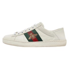 Gucci White Leather Embroidered Bee Ace Sneakers Size 40