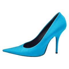 Balenciaga Navy Blue Fabric Knife Pointed Toe Pumps Size 39
