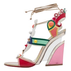 Christian Louboutin Leather Papagaya Levita Wedge Ankle-Wrap Sandals Size 39