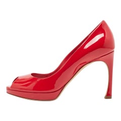 Dior Peep Toe Platform Pumps en cuir verni rouge Taille 37