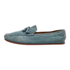 Loro Piana Blue Suede Tassel Detail Slip On Loafers Size 42