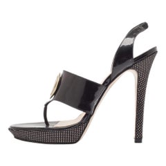 Versace Black Patent Leather Medusa Slingback Sandals Size 38