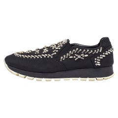 Prada Black Canvas Crystal Embellished Slip on Sneakers Size 38.5