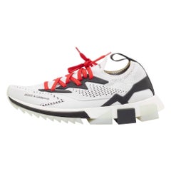Dolce & Gabbana White/Black Knit Fabric and Rubber Sorrento Sneakers Size 39.5