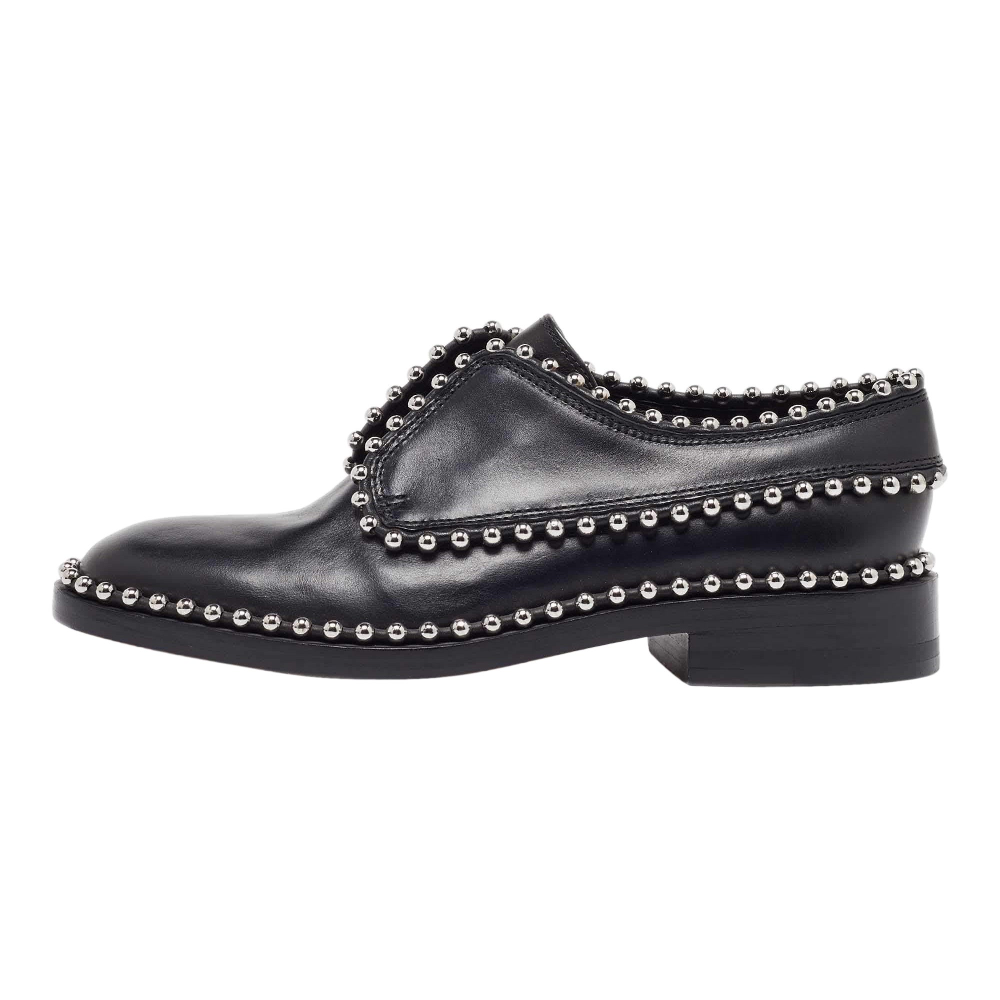 Alexander Wang Schwarzer Leder-Slip-On- Derby mit Nieten Größe 35.5