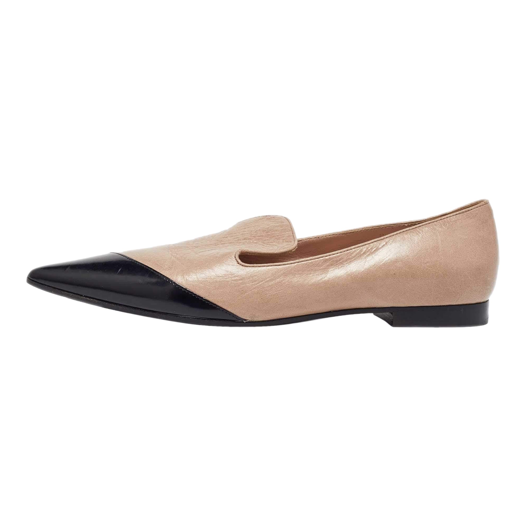 Ballerine Miu Miu beige/nero in pelle a punta misura 37,5