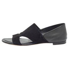 Tod's Sandales plates en daim et cuir noir Taille 38.5