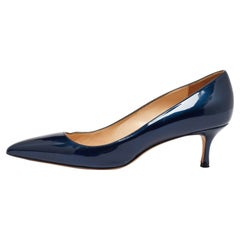 Manolo Blahnik Blue Patent Leather Pointed Toe Pumps Size 38