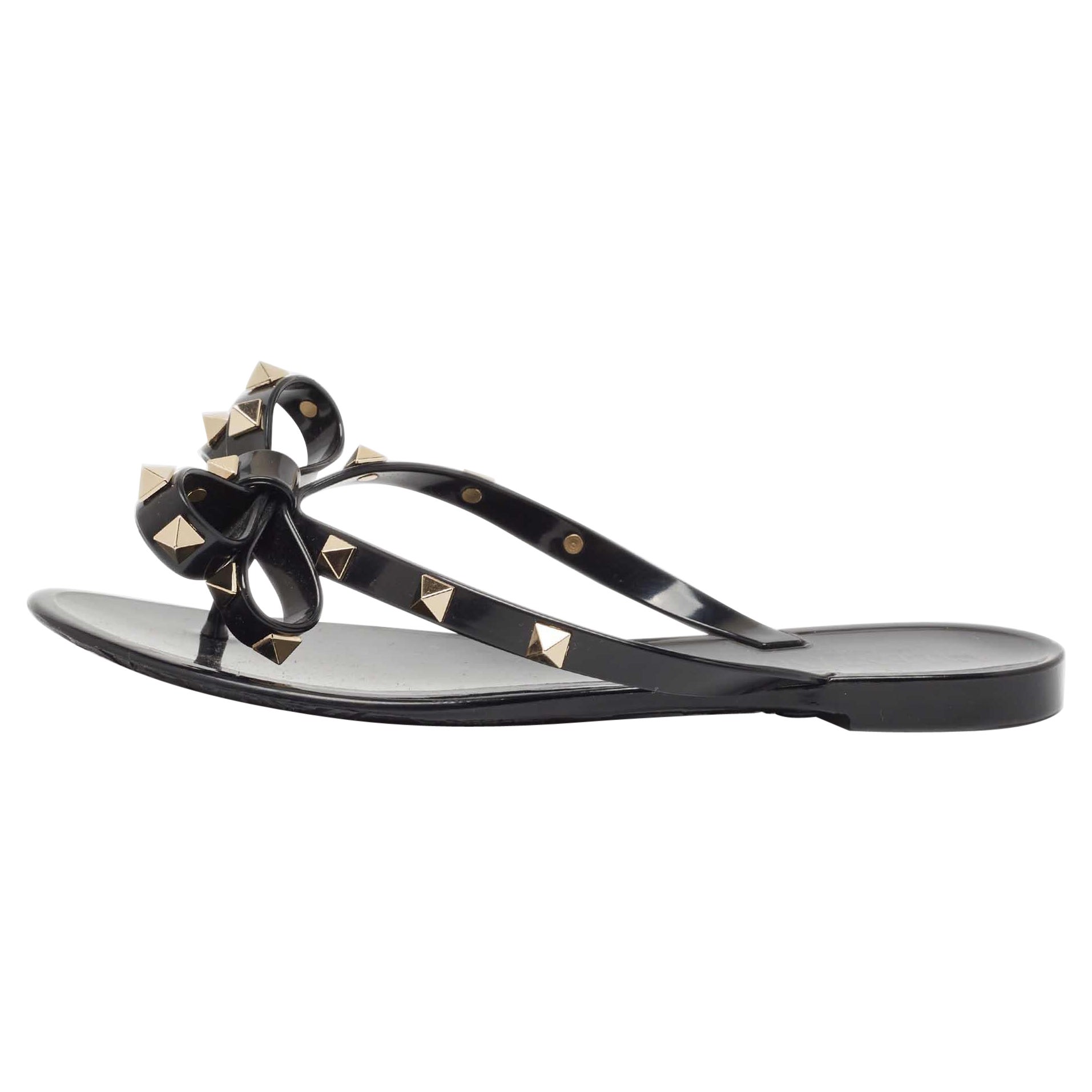 Valentino Rubber Bow Rockstud Thong Flats Taille 35