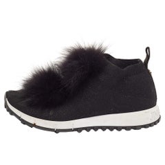 Jimmy Choo Black Knit Fabric and Lurex Norway Pom Pom Sneakers Size 34 (Kids)