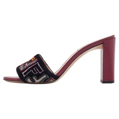 Fendi Multicolor Zucca Velvet and Leather Slide Sandals Size 38