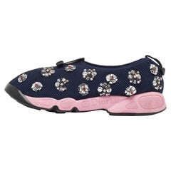 Dior Navy Blue Mesh Fusion Floral Embellished Slip On Sneakers Size 39