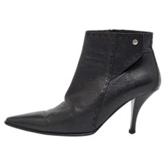 Hermes Black Leather Pointed Toe Ankle Length Boots Size 39.5