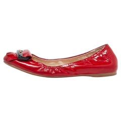 Prada Red Patent Leather Fringe Scrunch Ballet Flats Size 36
