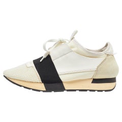Balenciaga White Leather and Mesh Race Runner Sneakers Size 38