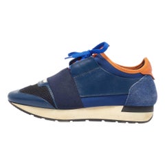 Balenciaga Blue Mesh and Leather Race Runner Low Top Sneakers Size 37
