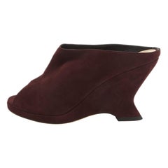 Dior Burgundy Suede Open Toe Wedge Mules Size 37