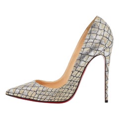 Christian Louboutin Metallic Silver Lurex Fabric Decollete Pumps Size 39