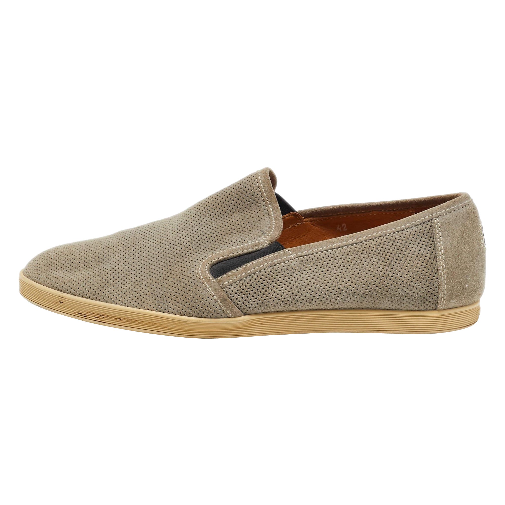 Moncler Grau Perforierte Wildleder Slip On Turnschuhe Größe 42