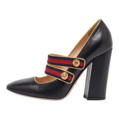 Gucci Black Leather Carly Mary Jane Pumps Size 38