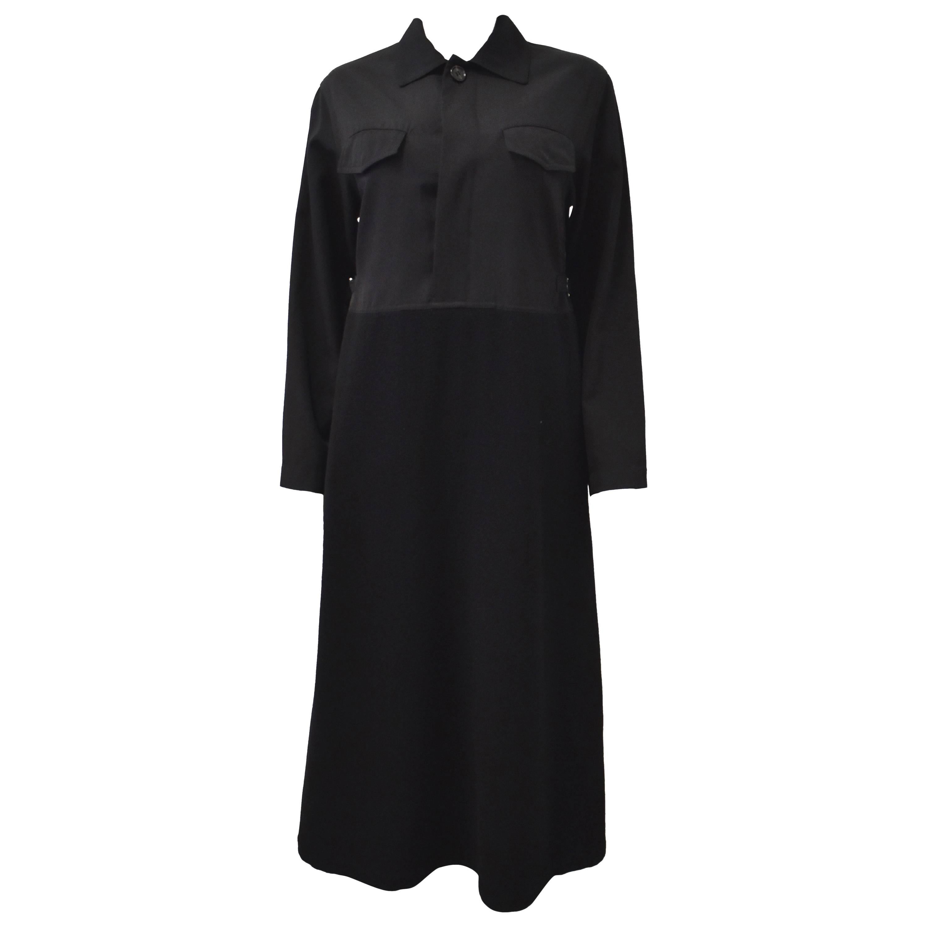 Comme des Garcons Black Tricot Dress with Long Sleeves and Chest Pockets 1994