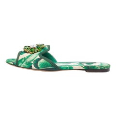 Dolce & Gabbana Green/White Floral Print Fabric Bianca Flat Slides Size 39.5