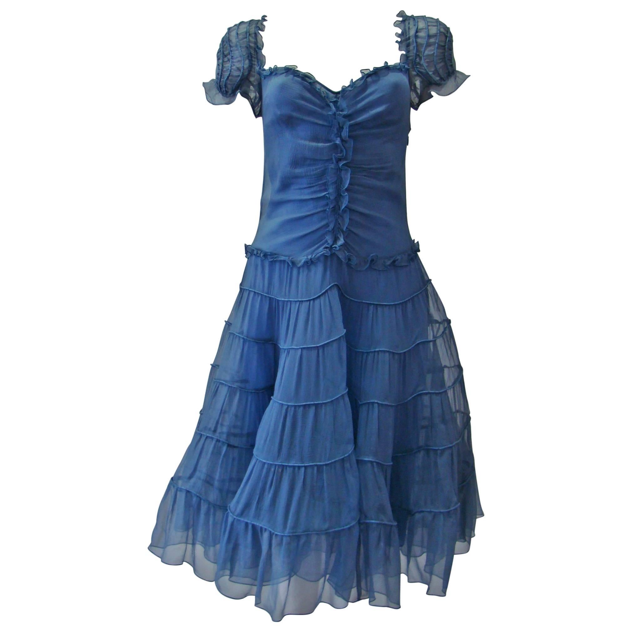 Moschino Sheer Silk Chiffon Gypsy Dress 1990's For Sale