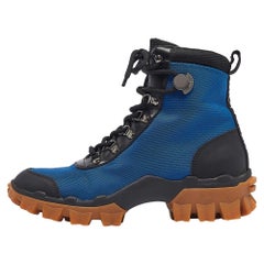 Moncler Stivali in pelle e tela nera/blu Taglia 39