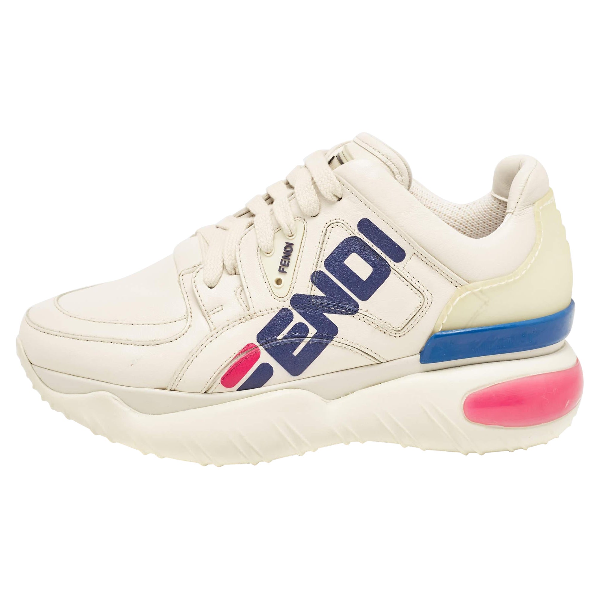 Fendi X Fila Cream Leather Fila Mania Platform Sneakers 35.5