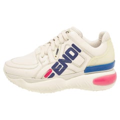 Fendi X Fila Cremefarbene Fila Mania Plateau-Turnschuhe aus Leder 35.5