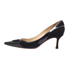 Jimmy Choo Black Suede and Patent Leather Pointed Toe Pumps Size 38.5
